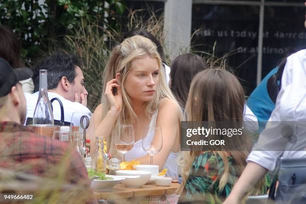 Lottie Moss and friends at Bluebird Cafe in Chelsea on April 21, 2018 in London, England.