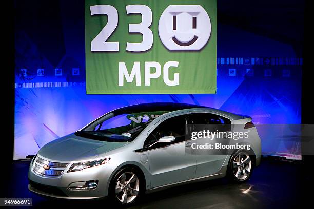 The Chevrolet Volt is displayed at the General Motors Technical Center in Warren, Michigan, U.S., on Tuesday, Aug. 11, 2009. The Chevrolet Volt...