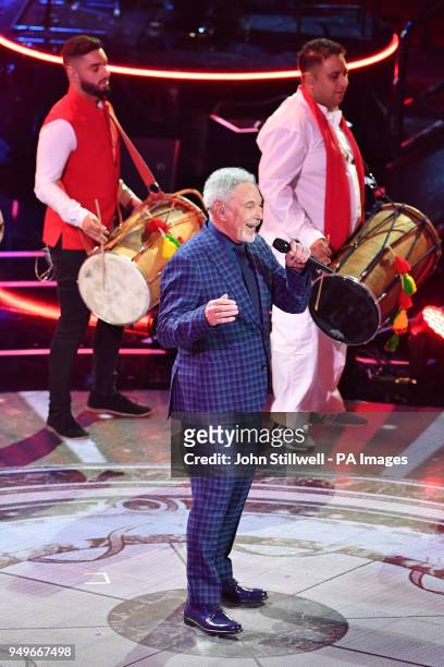 Sir Tom Jones performs at the Royal Albert Hall in London during a star-studded concert to celebrate the Queen's 92nd birthday.
