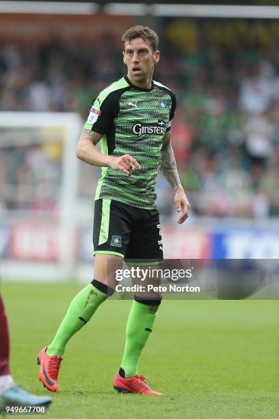 Gary Sawyer of Plymouth Argyle in action during the Sky Bet League One match between Northampton Town and Plymouth Argyle at Sixfields on April 21,...
