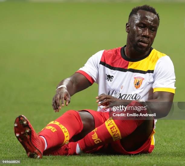 Bacary Sagna of Benevento Calcio looks on during the serie A match between AC Milan and Benevento Calcio at Stadio Giuseppe Meazza on April 21, 2018...