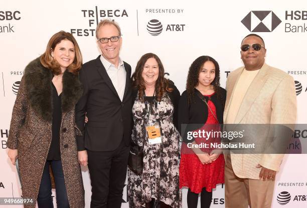 Amy Ziering, Kirby Dick, Tammy Jackson, Byonia Jackson, Byron Jackson attend the "Bleeding Edge" premiere during the 2018 Tribeca Film Festival at...