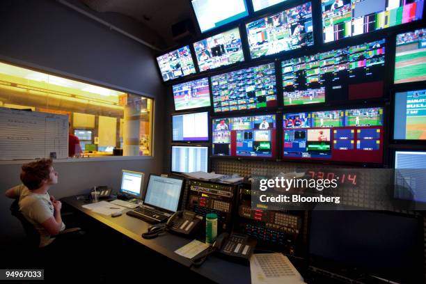 Mark Hagan, a broadcast engineer for Major League Baseball Advanced Media , monitors games that are being streamed live to pay subscribers at the BAM...