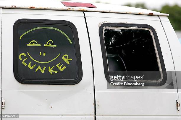 Van traded in through the "cash for clunkers" program sits on the lot at Bredemann Toyota dealership in Park Ridge, Illinois, U.S., on Saturday, Aug....