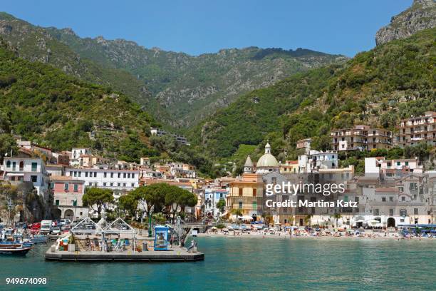 city view, fishing town cetara, amalfi coast, campania, italy - cetara fotografías e imágenes de stock