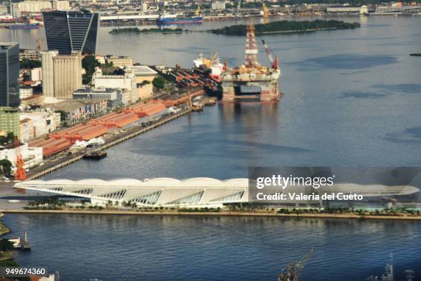 rio´s harbour and tomorrow museum, aerial - valeria del cueto stock pictures, royalty-free photos & images