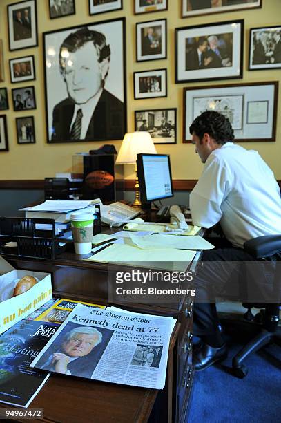 Royal Karstens, a staffer for former Senator Edward M. "Ted" Kennedy works in his office in the Russell Senate office building in Washington, D.C.,...