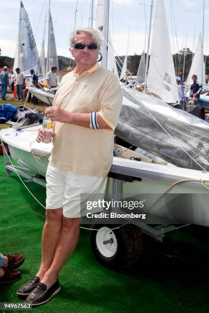 Hasso Plattner, co-founder and chairman of the supervisory board of SAP AG, stands next this 505 sailboat in San Francisco, California, U.S., on...