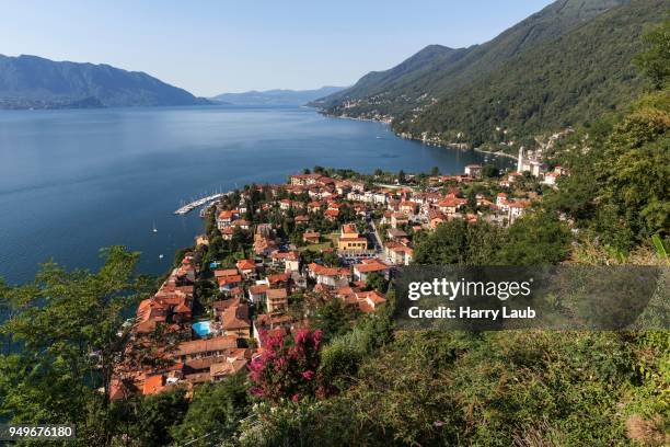 view of cannero riviera and lago maggiore, verbano-cusio-ossola province, piedmont region, italy - province of verbano cusio ossola fotografías e imágenes de stock