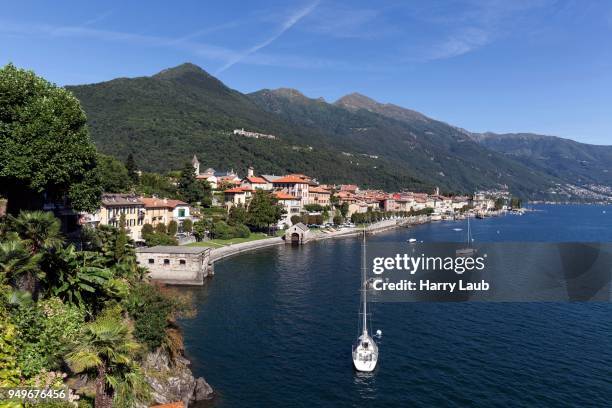 view of the old town of cannobio and the surrounding mountains, lago maggiore, verbano-cusio-ossola province, piedmont region, italy - province of verbano cusio ossola stock pictures, royalty-free photos & images