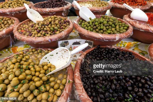 antipasti at a market stall in cannobio, lago maggiore, verbano-cusio-ossola province, piedmont region, italy - province of verbano cusio ossola stock pictures, royalty-free photos & images