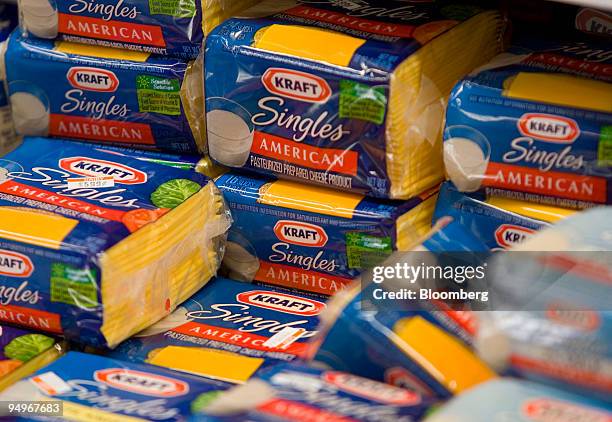 Packages of Kraft Foods Inc. American cheese sit on display at a grocery store in New York, U.S., on Wednesday, Sept. 9, 2009. Kraft, the world's...