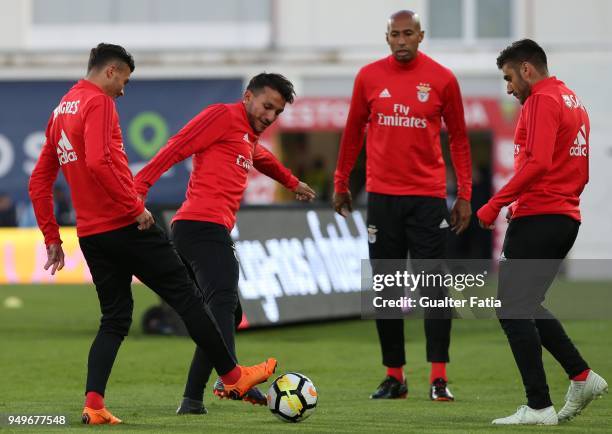 Benfica midfielder Joao Carvalho from Portugal in action during warm up before the start of the Primeira Liga match between GD Estoril Praia and SL...