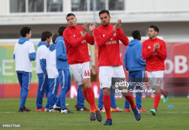 Benfica defender Jardel Vieira from Brazil and teammates entering the pitch before the start of the Primeira Liga match between GD Estoril Praia and...