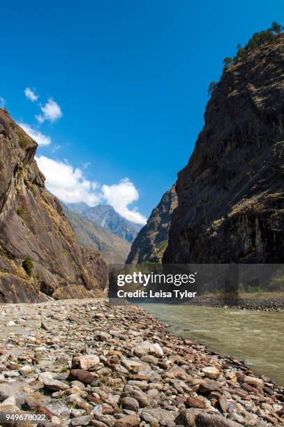 The Budhi Gandaki Valley and River near Jagat on the Manaslu Circuit, 4 days from the trailhead at Arughat Bazaar. The 16-day Manaslu Circuit is part...