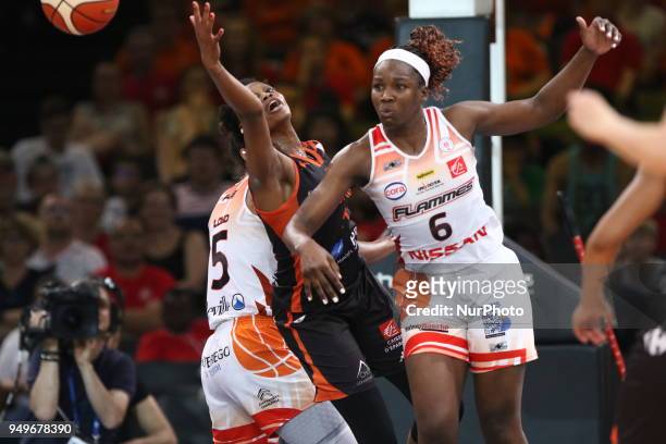 Clarissa Dos Santos 6 during women's French basketball cup ProA final match between Tango Bourges basket and Flammes Carolo Basket Ardennes on April...