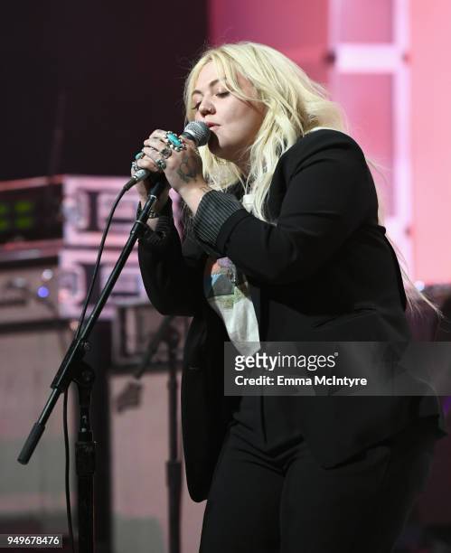 Elle King performs onstage at the 25th Annual Race To Erase MS Gala at The Beverly Hilton Hotel on April 20, 2018 in Beverly Hills, California.
