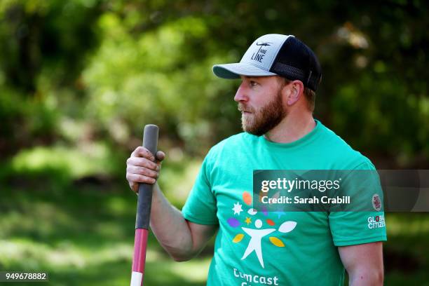 Series driver, Jeffrey Earnhardt, helps landscape during the Comcast Cares Day project supporting the Virginia Home for Boys & Girls on April 21,...