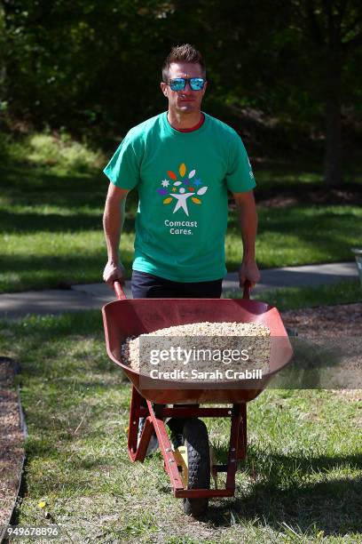 Series driver, JJ Yeley helps landscape during the Comcast Cares Day project supporting the Virginia Home for Boys & Girls on April 21, 2018 in...