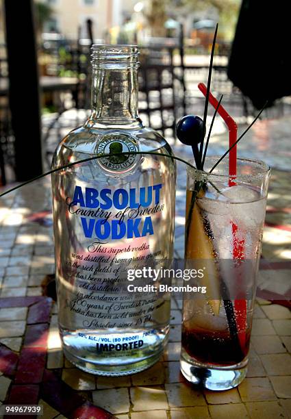 Cocktail made with Absolut Vodka, produced by Pernod Ricard, sits on display in Paris, France, on Thursday, Sept. 3, 2009. Pernod Ricard SA, the...