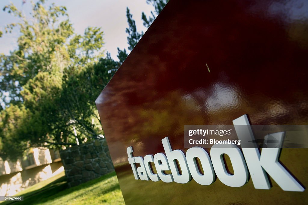 Signage is displayed outside the headquarters of Facebook In