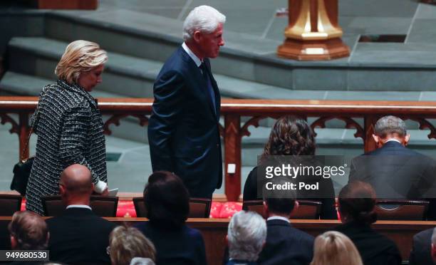 Former president Bill Clinton and former first lady and secretary of state Hillary Clinton arrive for the funeral for former first lady Barbara Bush...