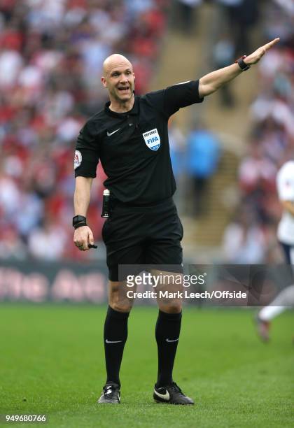 Referee Anthony Taylor during the FA Cup semi final between Manchester United and Tottenham Hotspur at Wembley Stadium on April 21, 2018 in London,...