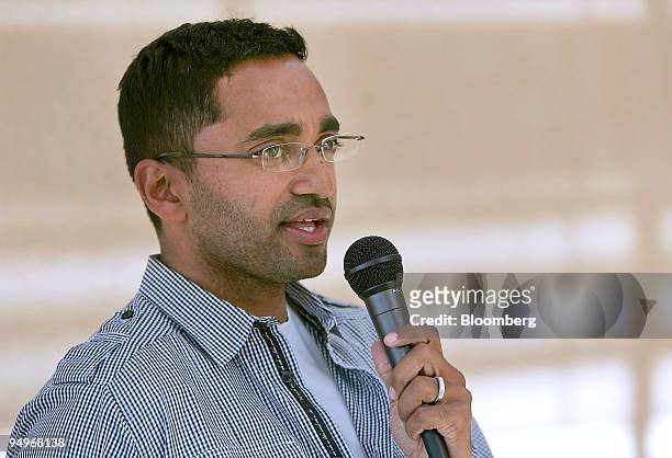 Chamath Palihapitiya, vice president of User Growth, Mobile and International Expansion for Facebook Inc., speaks during an event announcing support...