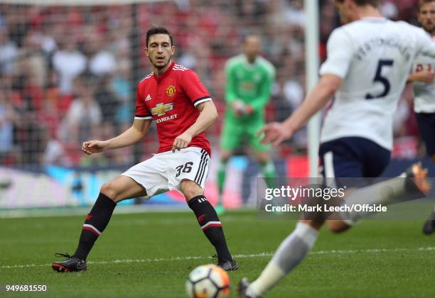 Matteo Darmian of Man Utd during the FA Cup semi final between Manchester United and Tottenham Hotspur at Wembley Stadium on April 21, 2018 in...