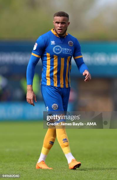 Carlton Morris of Shrewsbury Town during the Sky Bet League One match between Shrewsbury Town and Bury at New Meadow on April 21, 2018 in Shrewsbury,...