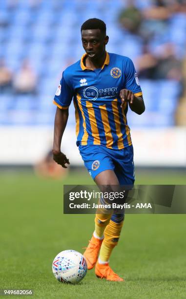 Abo Eisa of Shrewsbury Town during the Sky Bet League One match between Shrewsbury Town and Bury at New Meadow on April 21, 2018 in Shrewsbury,...