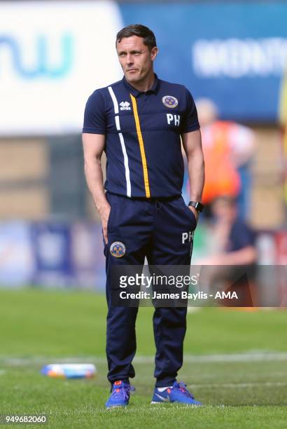 Paul Hurst the head coach / manager of Shrewsbury Town during the Sky Bet League One match between Shrewsbury Town and Bury at New Meadow on April...