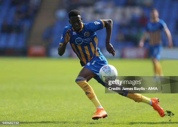 Abo Eisa of Shrewsbury Town during the Sky Bet League One match between Shrewsbury Town and Bury at New Meadow on April 21, 2018 in Shrewsbury,...