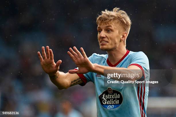 Daniel Wass of Celta de Vigo reacts during the La Liga match between Celta de Vigo and Valencia at Balaidos Stadium on April 21, 2018 in Vigo, Spain.