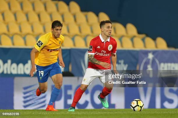 Benfica defender Alejandro Grimaldo from Spain with GD Estoril Praia midfielder Duarte from Portugal in action during the Primeira Liga match between...