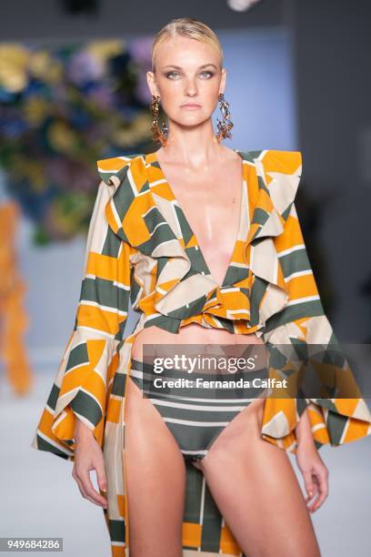 Carol Trentini walks at Agua de Coco Runway at SPFW N45 Summer 2019 at Ibirapuera's Bienal Pavilion on April 21, 2018 in Sao Paulo, Brazil.