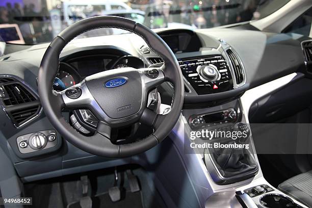 The interior of the Ford Grand C-Max automobile is seen on the first press day of the Frankfurt Motor Show, in Frankfurt, Germany, on Tuesday, Sept....