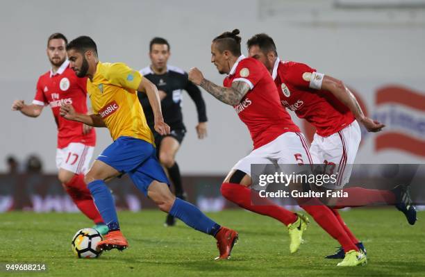 Estoril Praia midfielder Eduardo Teixeira from Brazil with SL Benfica midfielder Ljubomir Fejsa from Serbia and SL Benfica defender Jardel Vieira...