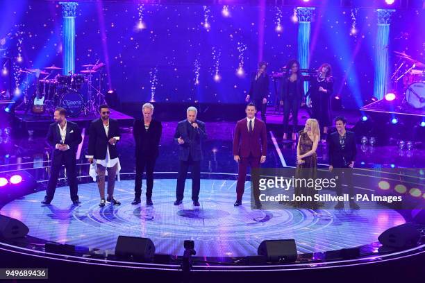 Alfie Boe, Shaggy, Sting, Sir Tom Jones, Kylie Minogue and Jamie Callum perform at the Royal Albert Hall in London during a star-studded concert to...