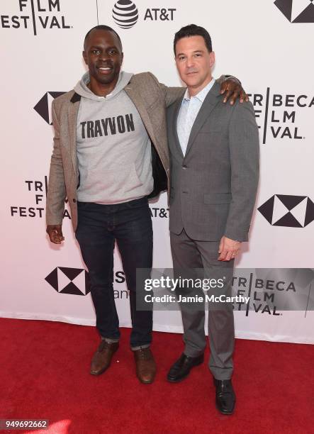 Gbenga Akinnagbe and David Alan Basche attend the "Egg" screening during 2018 Tribeca Film Festival at SVA Theatre on April 21, 2018 in New York City.