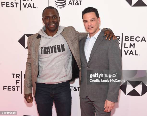 Gbenga Akinnagbe and David Alan Basche attend the "Egg" screening during 2018 Tribeca Film Festival at SVA Theatre on April 21, 2018 in New York City.