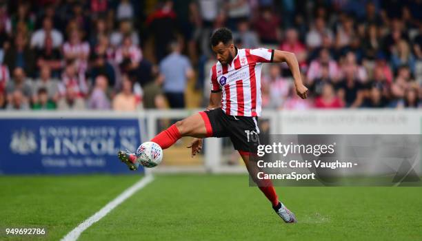 Lincoln City's Matt Green during the Sky Bet League Two match between Lincoln City and Colchester United at Sincil Bank Stadium on April 21, 2018 in...