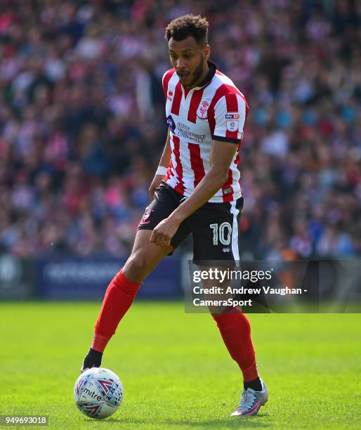 Lincoln City's Matt Green during the Sky Bet League Two match between Lincoln City and Colchester United at Sincil Bank Stadium on April 21, 2018 in...