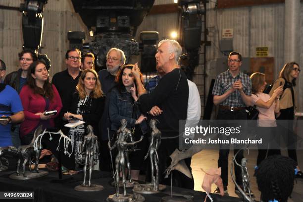 Director James Cameron gives members of the press a tour of the museum at the AMC James Cameron's Story of Science Fiction Launch - Visionaries on...