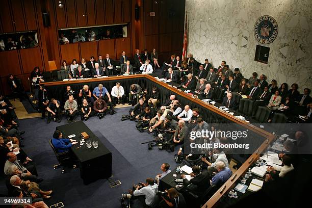 Sonia Sotomayor, nominee for the U.S. Supreme Court, seated at table, listens to opening statements at her confirmation hearing before the Senate...
