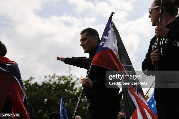 Members and supporters of the National Socialist Movement, one of the largest neo-Nazi groups in the US, hold a rally on April 21, 2018 in Newnan,...