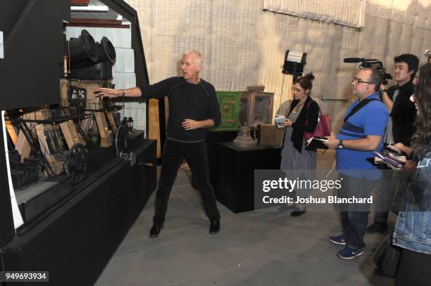 Director James Cameron gives members of the press a tour of the museum at the AMC James Cameron's Story of Science Fiction Launch - Visionaries on...