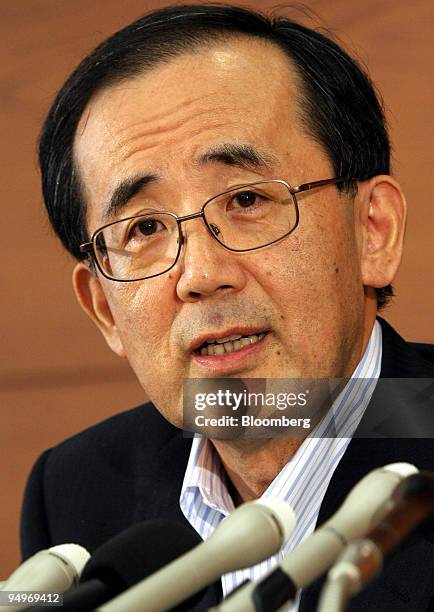 Masaaki Shirakawa, governor of the Bank of Japan, speaks during a news conference at the central bank's headquarters, in Tokyo, Japan, on Wednesday,...