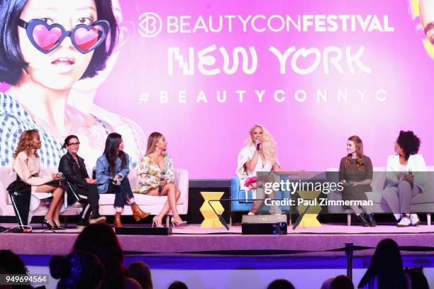 Cashmere Nicole, Bobbi Brown, Charlotte Cho, Eva Gutowski, Gigi Gorgeous, Holland Roden, and Lisa Price speak on a panel during Beautycon Festival...