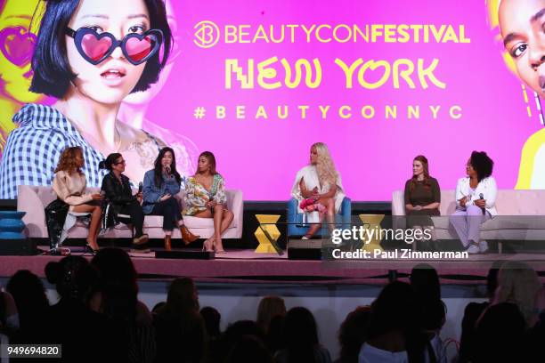 Cashmere Nicole, Bobbi Brown, Charlotte Cho, Eva Gutowski, Gigi Gorgeous, Holland Roden, and Lisa Price speak on a panel during Beautycon Festival...